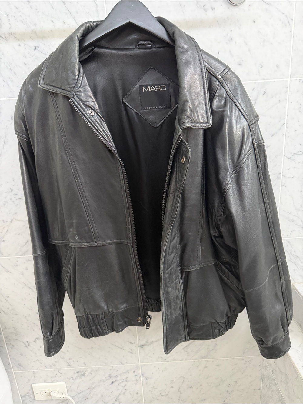 Men's Black Leather Bomber Jacket - Andrew Marc